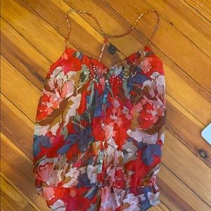 Beaded tank top with buttons and braided straps